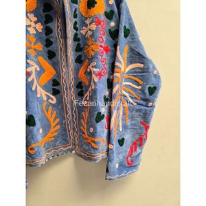เสื้อแจ็คเก็ตผ้ากำมะหยี่สำหรับผู้หญิง ลายปักดอกไม้ คอจีน แขนยาว สำหรับฤดูใบไม้ผลิ - Product Image 5