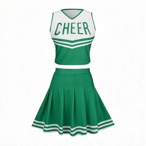 Wholesale Custom Green <b>And</b> <b>White</b> Cheerleading Uniform <b>Set</b> Sleeveless V Neck Crop <b>Top</b> Pleated <b>Skirt</b> Sportswear Team Outfit - Product Image 1