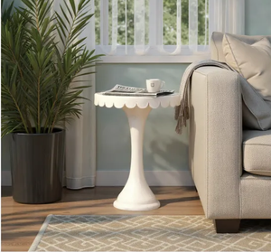 <b>White</b> Round Pedestal <b>Coffee</b> <b>Table</b> Scalloped Tabletop Accent Side <b>Table</b> for Living Room - Product Image 6