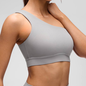 Custom Logo High Support Four-Way Stretch Breathable Lightweight Women's <b>One</b>-Shoulder Halter Sports Bra For Yoga Side Tie <b>Top</b> - Product Image 3