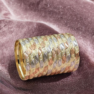 Brazaletes formados chapados en oro de 3 tonos al por mayor, juego de brazaletes multitono, brazaletes de latón dorado de 3 tonos, brazaletes rellenos de oro tricolor. - Product Image 1