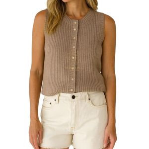 Débardeur en maille côtelée bleu marine sans manches pour femme, coupe ajustée, col montant, style peplum - Product Image 6