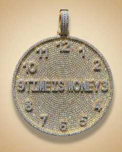 Pendentif 'Time Is Money' en Moissanite VVS et Argent 925, style horloge circulaire, bijou Hip Hop Iced Out pour rappeur - Product Image 1
