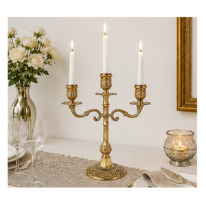 Candélabre à 3 bras doré, bougeoir antique vintage en métal pour centre de table de mariage, décoration intérieure à bon prix - Product Image 4