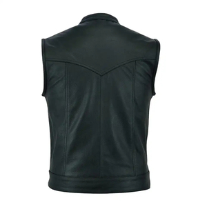 <b>Men's</b> Genuine Leather Motorcycle <b>Vest</b> Adjustable Side Strap Zipper Closure Windproof Outerwear for Winter Riding - Product Image 2
