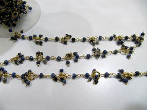 Chaîne de fleurs en pierres précieuses naturelles de Lapis Lazuli, perles facettées rondes de 3-4 mm, grappe de pierres tombantes par pied - Product Image 2