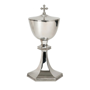 Ensemble Calice et Ciboire pour l'Église Catholique, en Laiton Nickelé Poli, avec Couvercle à Croix, Vases Liturgiques de Communion, Ensemble d'Autel - Product Image 4