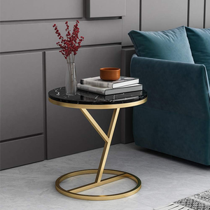 Mesas Auxiliares de Lujo con Cubierta de Mármol Negro al Mejor Precio, Mesa Auxiliar de Metal Dorado para Sala de Estar, Salón, Oficina, Mesa de Centro - Product Image 5