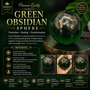 Sphère d'obsidienne verte naturelle, lisse et polie, boule de cristal de verre volcanique pour la méditation du cœur, la protection et le soulagement du stress - Product Image 4