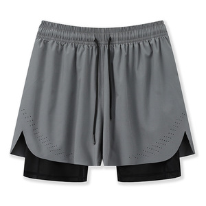 Pantalones cortos deportivos 2 en 1 para hombre con forro de compresión, de secado rápido, con cordón ajustable, blancos y negros. - Product Image 5