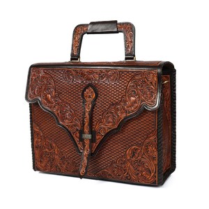 Maletín de Cuero Genuino Hecho a Mano – Bolso Mensajero Vintage con Grabado Floral Estilo Western para Hombre - Product Image 4