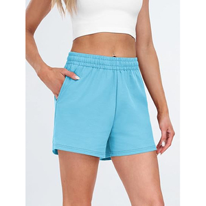 Pantalones Cortos de Forro Polar con Bloques de Color para Mujer, Costuras en Contraste, Cintura Alta, Bolsillos Laterales, Cordón Ajustable, Ajuste Relajado, Ropa Deportiva Informal - Product Image 2