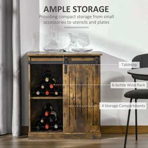 "Mango Wood Accent <b>Sideboard</b> Cabinet with Sliding Door & 6 Bottle Wine Storage for Villa" - Product Image 4