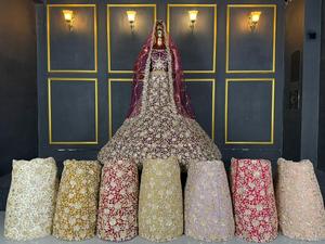 Robe de mariée brodée Lehenga Choli à voile perlé, tenue de mariage pakistanaise, vêtement formel de style ancien - Product Image 4