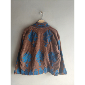 Veste en coton jaune brodée à la main avec motif animalier, col montant, manches longues, fermeture éclair, vêtement d'extérieur pour femme, cadeau de printemps - Product Image 6