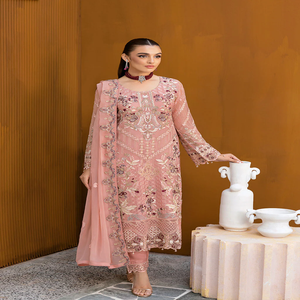 Ensemble Salwar Kameez Beige Brodé Lourd pour Femme – Tenue Traditionnelle Indienne et Pakistanaise pour Mariage, Longueur Cheville, Coupe Classique - Product Image 3