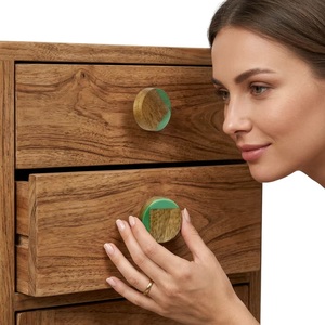 Modern Design Green Resin Wooden <b>Knob</b> with Bone Horn Brass Pull <b>for</b> Kitchen Cabinets <b>Dressers</b> Wardrobes Bedrooms & Drawers - Product Image 2