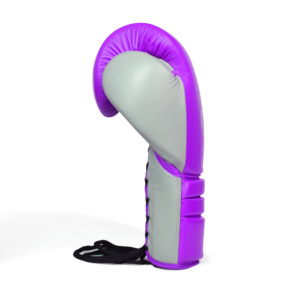 Gants de boxe en cuir véritable sur mesure, à lacets, violet et gris, pour entraînement professionnel, sparring, mitts de frappe, Muay Thai, OEM - Product Image 2
