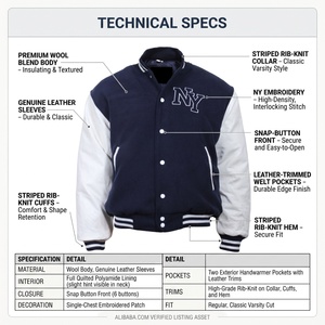 New Trendy Lettermen Bomber <b>Jacket</b> 100% Wool/Polyester/Cotton Canvas Casual Winter Front Logo Customizable Fabric <b>Fleece</b> <b>Lining</b> - Product Image 4