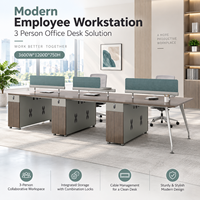 Poste de travail moderne pour 6 personnes avec tiroirs, ensemble de bureau en bois et armoire latérale pour l'espace de travail des employés de l'entreprise