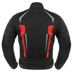Blouson de moto unisexe en cuir noir et rouge, respirant, coupe-vent, col montant, fermeture éclair, coupe classique, style motard, pour l'hiver - Product Image 2