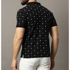 Polo à manches courtes pour homme, noir, imprimé géométrique, tricoté, coupe décontractée - Product Image 2
