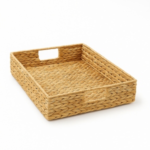 Eco Friendly Kachuripana Storage Tray Natural Water Hyacinth Woven <b>Basket</b> Organizer <b>Table</b> Top Multifunction Boho Style Home - Product Image 1