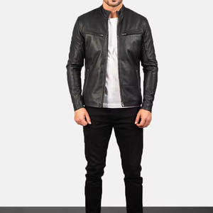 Men's Black Genuine Leather Biker <b>Jacket</b> Stand Collar Zipper Closure <b>Slim</b> <b>Fit</b> Moto Style Autumn Wear 100% Premium Quality - Product Image 1