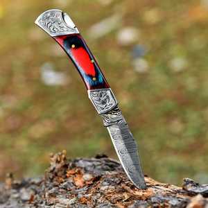 High Quality Damascus Steel Pocket Folding Knife Handmade Outdoor Foldable Knife with Wooden Handle for Hiking and <b>Camping</b> - Product Image 3