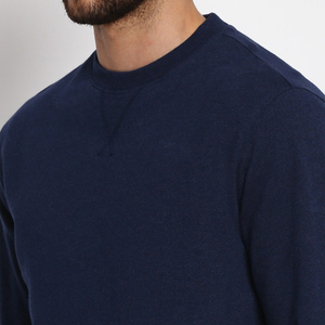 <b>Men</b> Navy Blue Crew Neck Sweatshirt Slim Fit Knitted Cotton <b>Pullover</b> Casual Autumn Wear Solid Color Long Sleeve - Product Image 6