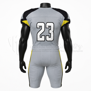 Ensemble d'uniformes de football américain personnalisés, gris, noir, jaune, maillot, pantalon rembourré, vêtements de sport d'équipe, OEM ODM, écologiques, séchage rapide - Product Image 2
