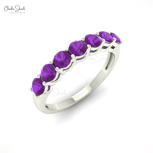 Anillo de media eternidad con amatista de 0.70 CTW y siete piedras preciosas en oro blanco puro de 14k, de vendedor verificado, regalo perfecto para mujeres - Product Image 4