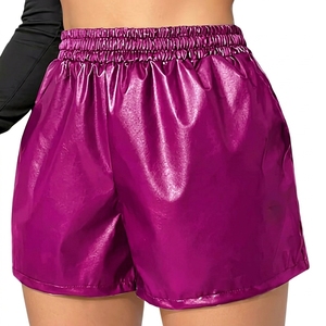 Women's High Waisted PU Leather Shorts Solid Color Elastic Waist Loose Fit Gym Casual Shorts Pants Flexible Short - Product Image 5