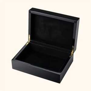 Boîte en bois laqué noir de luxe, intérieur en velours, boîte de rangement pour bijoux, charnières dorées, organisateur de souvenirs, coffret cadeau haut de gamme - Product Image 1