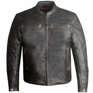 Chaqueta bomber de cuero marrón vintage para hombre con cierre de cremallera y bolsillos, cuello vuelto, corte regular, para otoño. - Product Image 1