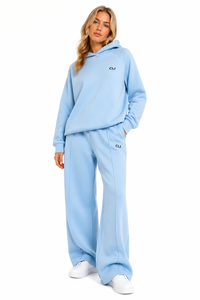 Sweat à capuche essentiel ample lilas à manches raglan pour femme, ensemble de survêtement sport et détente, avec pantalon de jogging personnalisé en molleton épais à jambe large, idéal pour un usage quotidien confortable - Product Image 4