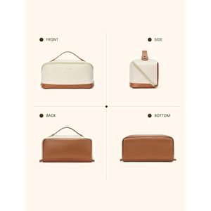 Grande trousse de maquillage en cuir avec poignée, étui de voyage portable pour cosmétiques, étanche, avec séparateur ouvert pour femmes - Product Image 3