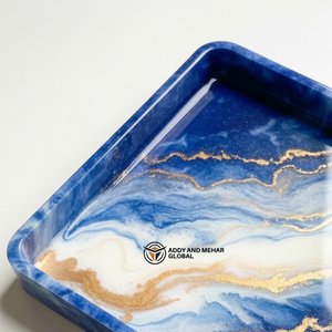 Luxury <b>Square</b> Blue Resin Storage Tray Gold Vein <b>Marble</b> Effect Decorative Platter for <b>Coffee</b> <b>Table</b> & Modern Hotel Room Decor - Product Image 2