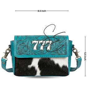 Tooled Leather Crossbody Bag Cowhide Pattern Western Shoulder <b>Purse</b> Blue <b>Green</b> Vintage Handbag Women - Product Image 2