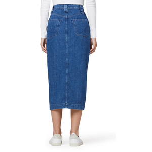 Blue Button Front High Waist Women Denim Midi <b>Skirt</b> Cotton Blend Stretch Slit Casual Quality Jean <b>Skirts</b> - Product Image 2