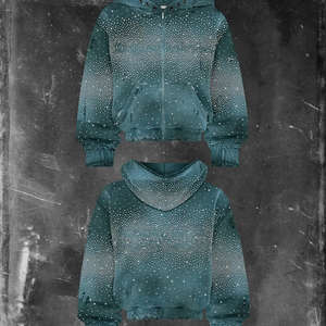 Sudadera con Capucha de Lujo con Bordado de Diamantes de Imitación, Personalizada, Oversize, con Lavado Ácido y Efecto Desgastado, Estilo Urbano, para Hombre, de Felpa - Product Image 3