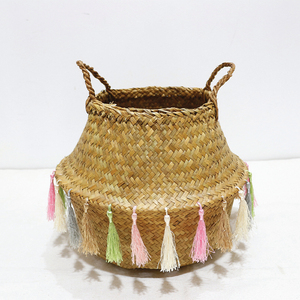 Cesta Circular de Hojas de Palma Tejidas de Primera Calidad, Duradera, Ligera, Plegable, Ecológica, Decorativa, Organizador de Juguetes para Guardería - Product Image 3