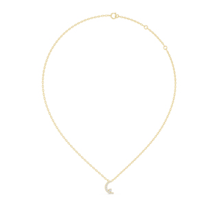 Collier pendentif lune de luxe avec diamants ronds taille brillant en or jaune, unisexe, pour tous les jours - Product Image 4