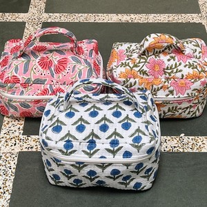 Hand Block Printed Vanity <b>Bag</b> for Women Travel Cosmetic Pouch Block Print <b>Make</b> <b>up</b> Pouch for Travel - Product Image 4