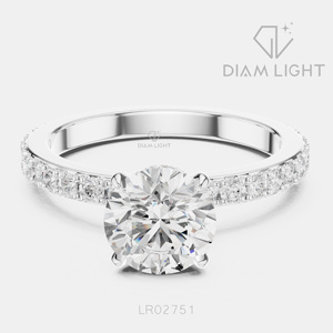 Bague de fiançailles en or blanc 14 carats avec diamant de laboratoire 1,00 carat, couleur F+, clarté VS+, taille ronde, sertissage pavé, bague de mariage - Product Image 1