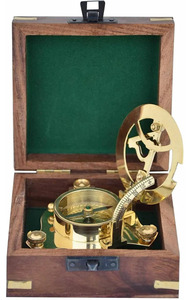 Boussole de poche en laiton, style antique nautique maritime, laiton brillant, 3 pouces, décoration londonienne, cadeau avec boîte en bois - Product Image 2