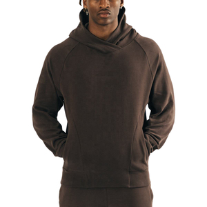 <b>Men's</b> Beige <b>Pullover</b> Hoodie Regular Fit Cotton French Terry Casual Autumn Wear Solid Color Knitted Long Sleeve - Product Image 5