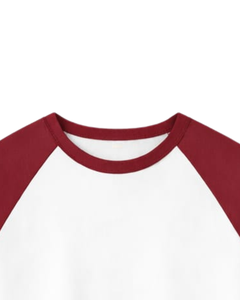 Camiseta de Manga Larga Raglán Roja y Blanca Personalizada para Hombre, Camiseta Casual de Algodón con Cuello Redondo en Contraste, Camiseta de Béisbol, Fabricante y Proveedor OEM - Product Image 5