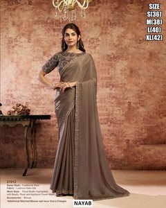 Sari en satin de soie rose NAYAB avec broderie de sequins, tenue traditionnelle, longueur au sol, sari pour femme, coupe classique, Inde, Pakistan, mariage - Product Image 2