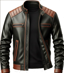 Men's Black & <b>Brown</b> Genuine Lambskin <b>Leather</b> Fashion and Biker <b>Jacket</b> <b>Leather</b> <b>Jacket</b> Lapel Zipper Pocket Slim Fit Casual <b>jacket</b> - Product Image 1